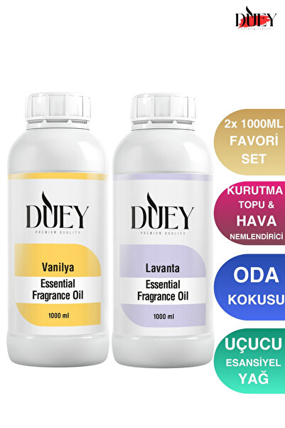 DUEY 2x 1000 ML Vanilya&Lavanta Uçucu Yağ, Mum Esansı, Oda Kokusu, Hava Nemle...
