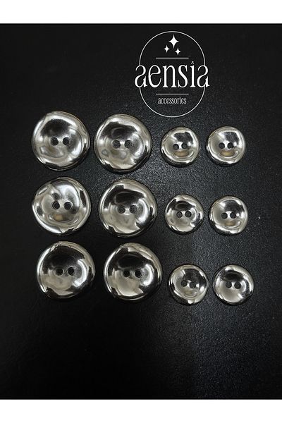 aensia CurveD PerforateD Silver metal Button Set - Pack of 12 (6 LarGe + 6 Small)