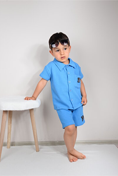 KİDSPİTİRCİK Синій комплект шортів з вафельною обробкою для хлопчика