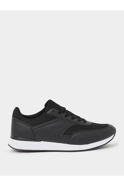 Styli Split Mesh Faux Leather Lace Up Sneakers