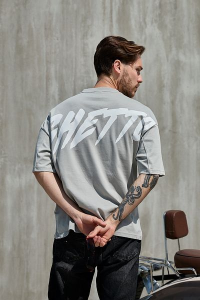 Ghetto off limits Gray Oversize T-shirt - Back Ghetto Printed