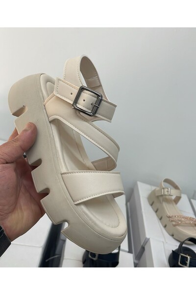 Fashion feet Bilekten Bağlamalı Tek Bantı Poli Yüksek Taban Sandalet