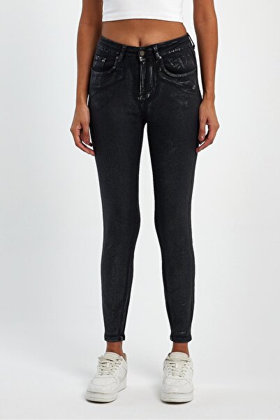 EXPLODE - Kadın Siyah Varaklı 5 Cep Likralı Kot Pantolon