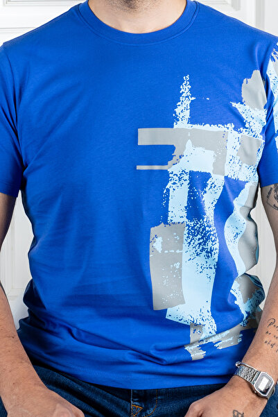 Sarar 0 Μπλουζάκι με στάμπα με γιακά Saks Blue - 100% βαμβάκι