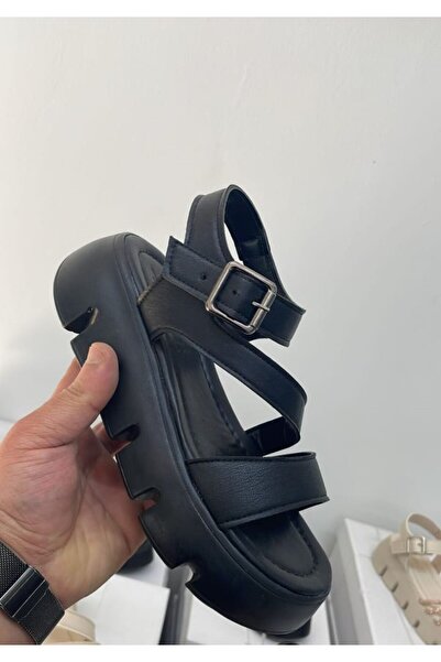 Fashion feet Bilekten Bağlamalı Tek Bantı Poli Yüksek Taban Sandalet