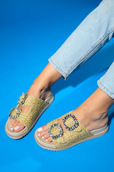 LuviShoes Γυναικείες παντόφλες DUNGEON Μπεζ Πέτρα Πόρπη Διπλή Ζώνη