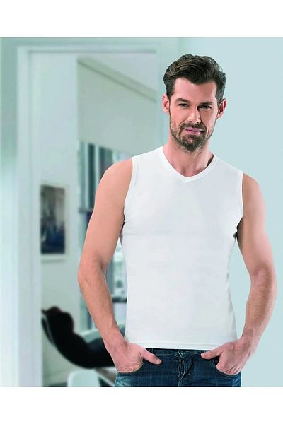 Anıt Ανδρικό εσώρουχο 3 τεμαχίων με ραβδώσεις V λαιμόκοψης - 100% βαμβάκι, μηδενικό μανίκι