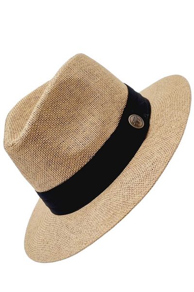 Mood Agenda Unisex Μαύρο Ψάθινο Καπέλο Fedora - Λεπτομερές ρίγες