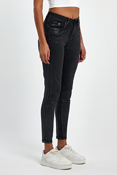 EXPLODE - Kadın Siyah Varaklı 5 Cep Likralı Kot Pantolon