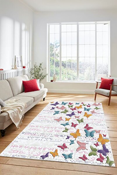 EY HOME Dijital Baskılı Kaymaz Taban Yıkanabilir Kelebek Desen Yolluk Mutfak ...