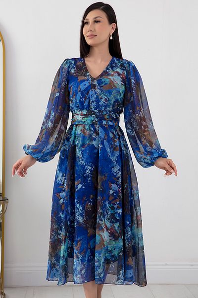PULLIMM Rochie midi din șifon cu mânecă lungă și decolteu în V - GRS3410
