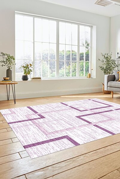EY HOME Sade Desen Modern Tasarım Dijital Kaymaz Taban Yıkanabilir Yolluk Mut...