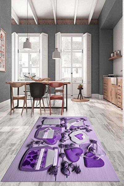 EY HOME 3D Kalp Fincan Motifli Kaymaz Taban Yıkanabilir Modern Yolluk Mutfak ...