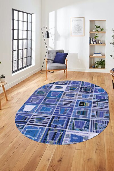 EY HOME Printed Non-Slip Base Washable Patchwork Pattern Oval Runner Living R...