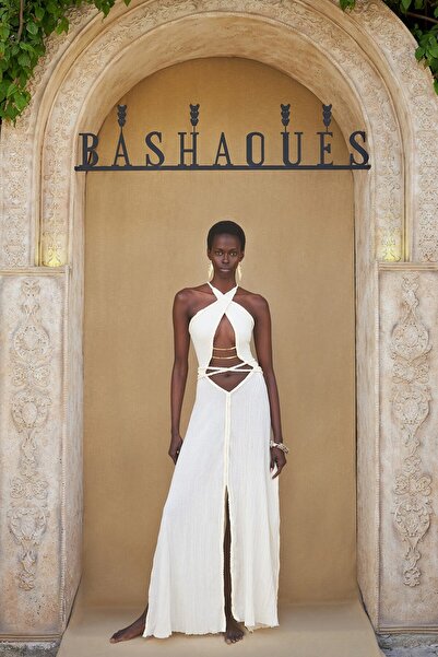 Bashaques Arkadan Bağlamalı ve Altın Zincir Detaylı Yunan Tanrıçası Elbise