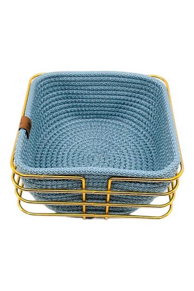 MiMW MimHome Gold - Stylish Wicker Knitted Square Corner Bread Basket, Stainless Metal, Multi-Purpose