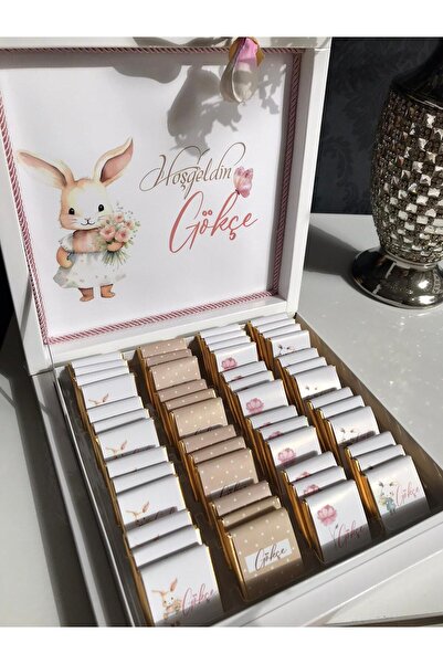 Minemiss Tasarım Kutulu İsme Özel Tasarımlı Tavşanlı Kız Bebek Çikolatası 50 ...