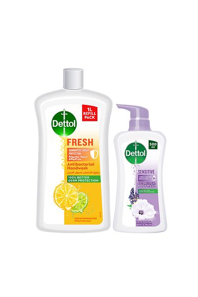 Dettol Handwash Liquid Soap 1LT+Dettol sensitive Showergel & Bodywash lavender&white musk  500ml