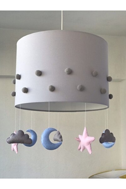 atölye ay ışığı Gri Ponponlu Bebek Çocuk Odası Avize
