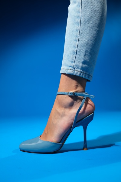 LuviShoes BLUES Blue Patent Leather - Ankle Strap Round Toe High Heeled Women's Shoes