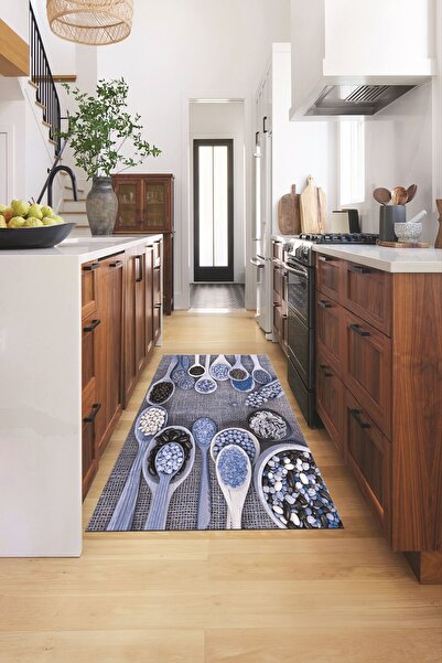 EY HOME 3D Kaşık Baharat Temalı Kaymaz Taban Yıkanabilir Yolluk Mutfak Halısı