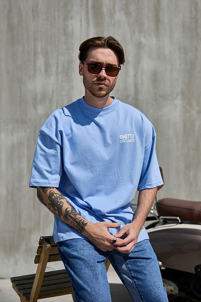 Ghetto off limits Tricou oversize Baby Blue - Imprimat Back Ghetto