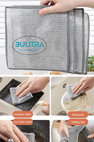 BULİTRA Su Armatürleri Çift Katlı Çok Amaçlı Tel Bez Mikrofiber Inox Bez Tell...