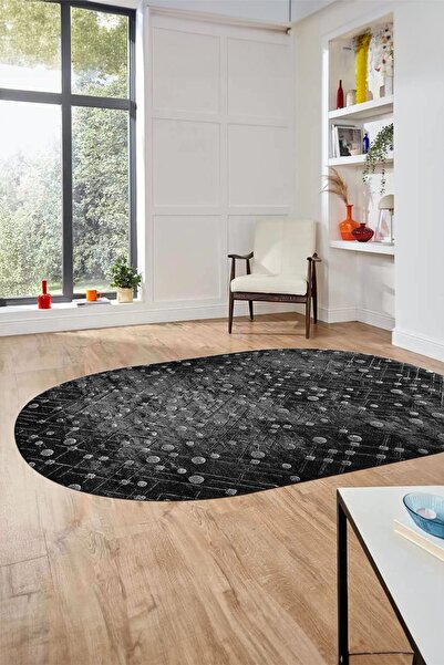 EY HOME Dijital Baskı Kaymaz Taban Yıkanabilir Sade 3D Oval Yolluk Koridor Sa...