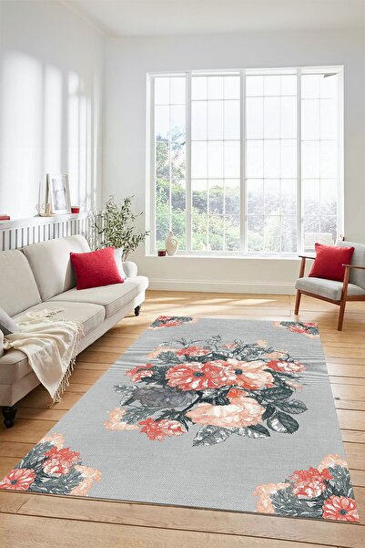 EY HOME 3D Modern Çiçek Desenli Dijital Kaymaz Taban Yıkanabilir Yolluk Mutfa...