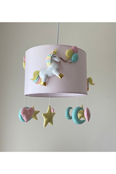 Genel Markalar Toz Pembe Zemin Unicorn Figürlü Bebek Çocuk Odası Avize