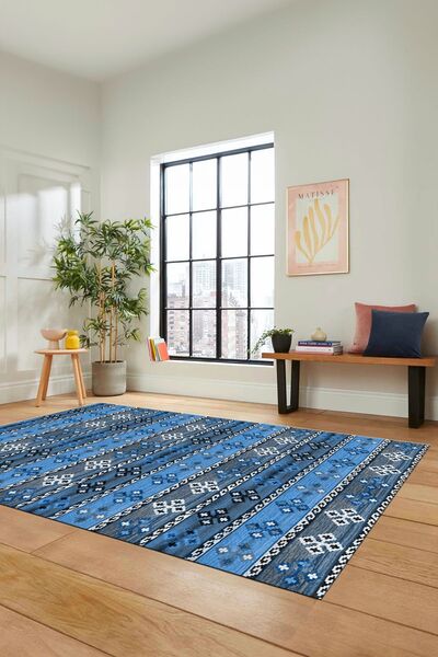 EY HOME Modern Etnik Desenli Dijital Kaymaz Taban Yıkanabilir Yolluk Mutfak S...