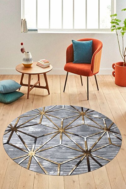 EY HOME 3D Baskılı Kaymaz Taban Yıkanabilir Modern Yuvarlak Mutfak Salon Halısı
