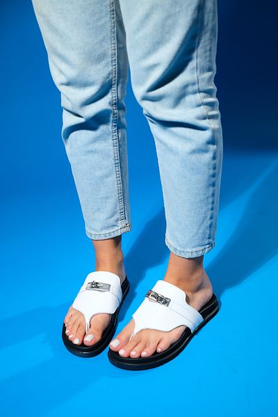LuviShoes ANTON White Genuine Leather Women's Flip Flops