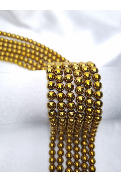 Yüksel Boncuk 8 mm Gold Color Hematite Natural Stone String