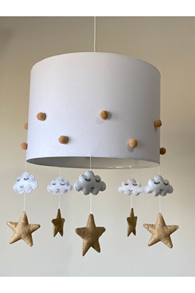 atölye ay ışığı Bej Renk Ponponlu Bebek Çocuk Odası Avize