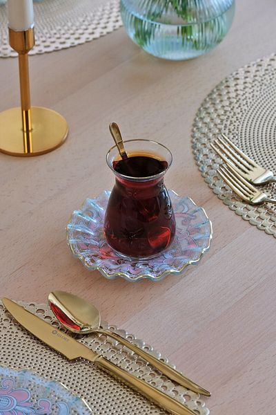 Glore Gold Gilded 12 Piece Glass Tea Set for 6 People - Padona