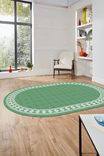 EY HOME Framed Jute-Wicker Pattern Non-Slip Base Washable Modern Oval Runner ...