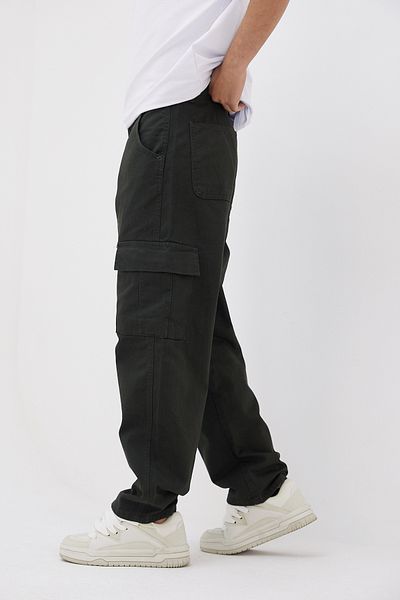 DİFRANSEL Σκούρο Χακί Φαρδύ Παντελόνι - Ανδρικό, Cargo Pockets