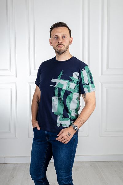 Sarar Μπλουζάκι με στάμπα Navy Blue Interview Wraps 0 γιακά 100% βαμβάκι