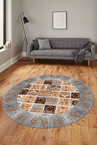 EY HOME Yeni Etnik Desen Kaymaz Taban Yıkanabilir Yuvarlak Mutfak Salon Korid...