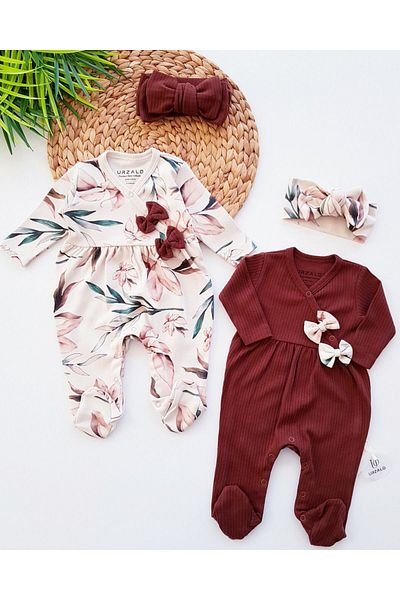 Jammybaby Leaf Digital Print 100% Cotton Camisole for Baby Girl Set of 2 Rompers and Bandana 4 Pieces