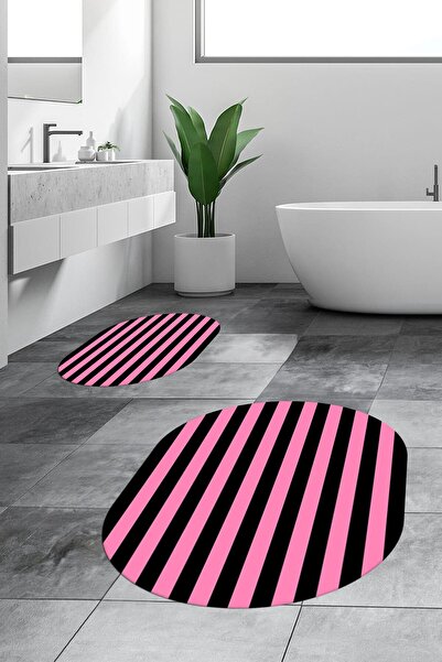 EY HOME سجادة حمام رقمية قابلة للغسل ومضادة للانزلاق بتصميم عصري مخطط، طقم مق...