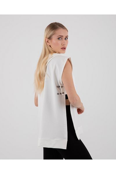 mirach Cream Loose Fit Cotton Maternity Sweatshirt - Open Side Buttoned Hooded Sleeveless Maternity Vest