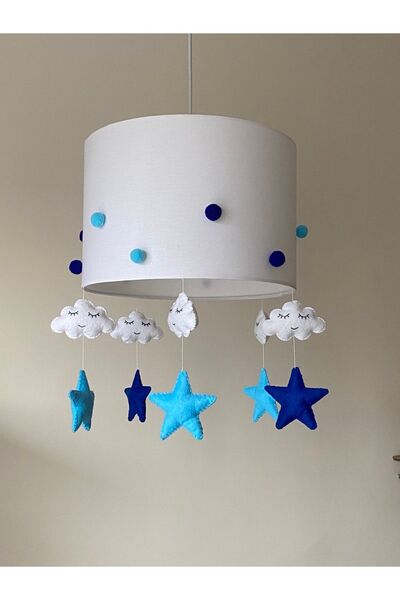atölye ay ışığı Mavi Lacivert Ponponlu Bebek Çocuk Odası Avize