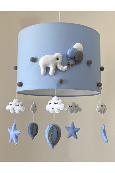 atölye ay ışığı Bebek Odası Avize Gri Ponponlu Beyaz Fil Figürlü