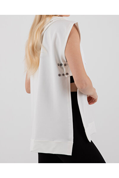 mirach Ежедневен памучен суичър за бременни в кремав цвят - жилетка за бременни без ръкави с качулка и странично отворено копче