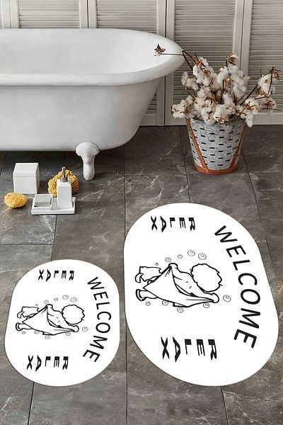 EY HOME Set de scaune de toaletă pentru baie, ovală, lavabilă, modernă, imprimată digital, OKLZT-11-ALB,