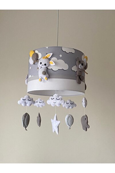 atölye ay ışığı Karışık Hayvan Figürlü Gri Bulutlu Kız Veya Erkek Bebek Çocuk...