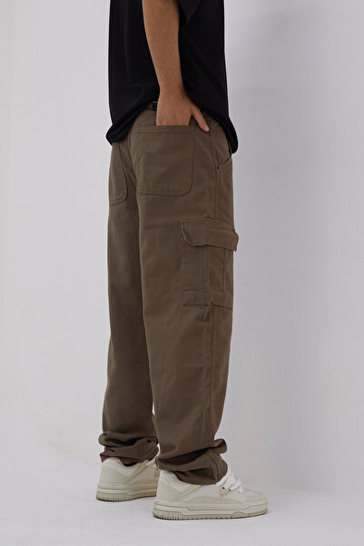 DİFRANSEL Ανδρικό φαρδύ παντελόνι Cargo - Σχέδιο Camel με τσέπες