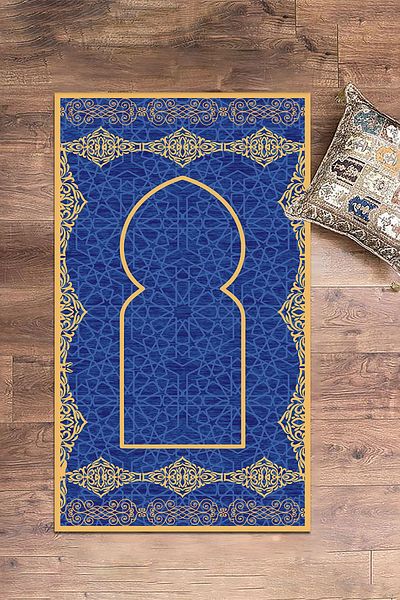 EY HOME Digital Printed Washable Stylish Motif Prayer Rug 70x130 Cm, Prayer Rug-16-blue,